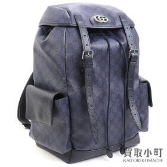 Gucci Ophidia Backpack GG Supreme Canvas Blue Black BACKPACK - Picture 1 of 9